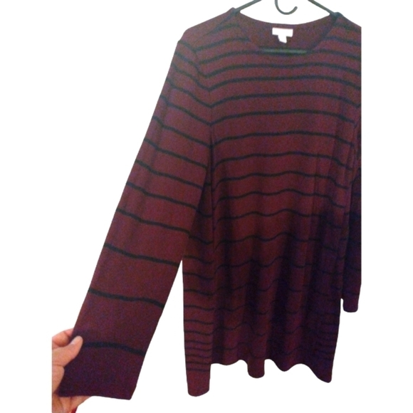 J. Jill Shift Pullover Dress Long Slve Pockets Midi Tunic Swing Striped Casual L - Picture 3 of 12